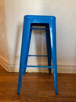 Backless Blue Bistro Style Metal Bar Stool