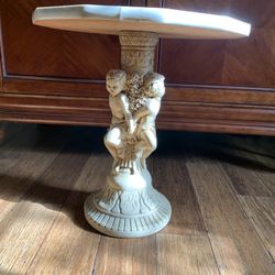 Small Heavy Table w/ Cherub Base & Faux Marble Top – Vintage Style 
