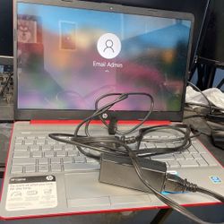 Red HP laptop 
