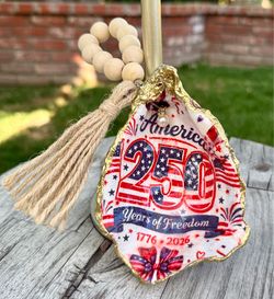 Handmade oyster shell ornaments – Fourth of July/250th America celebration/host hostess gift