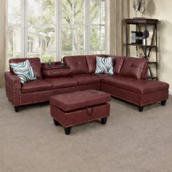 ✨RED SECTIONAL WITH OTTOMAN 