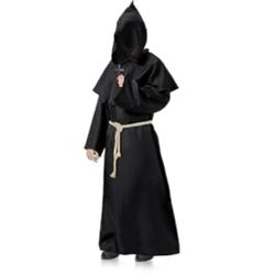 Black monk costume with hooded cape, robe, necklace, rope, and rope belt #HalloweenCostume #MonkVibes size medium new 