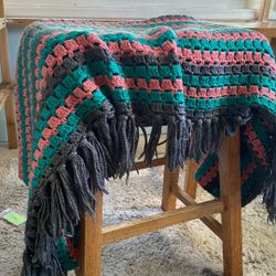 Hand Knit Afghan, Fun Colors