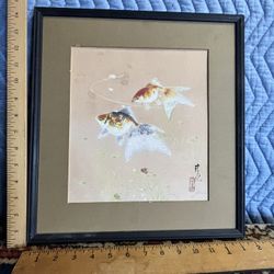 Vintage Asian Painting Of Fish