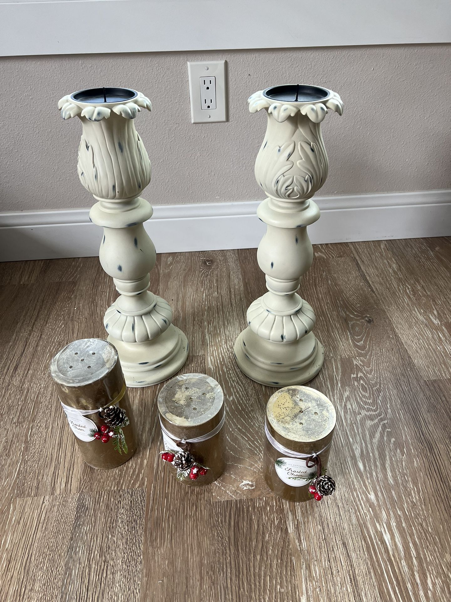 2 Candle Holders, 3 Candles NEW
