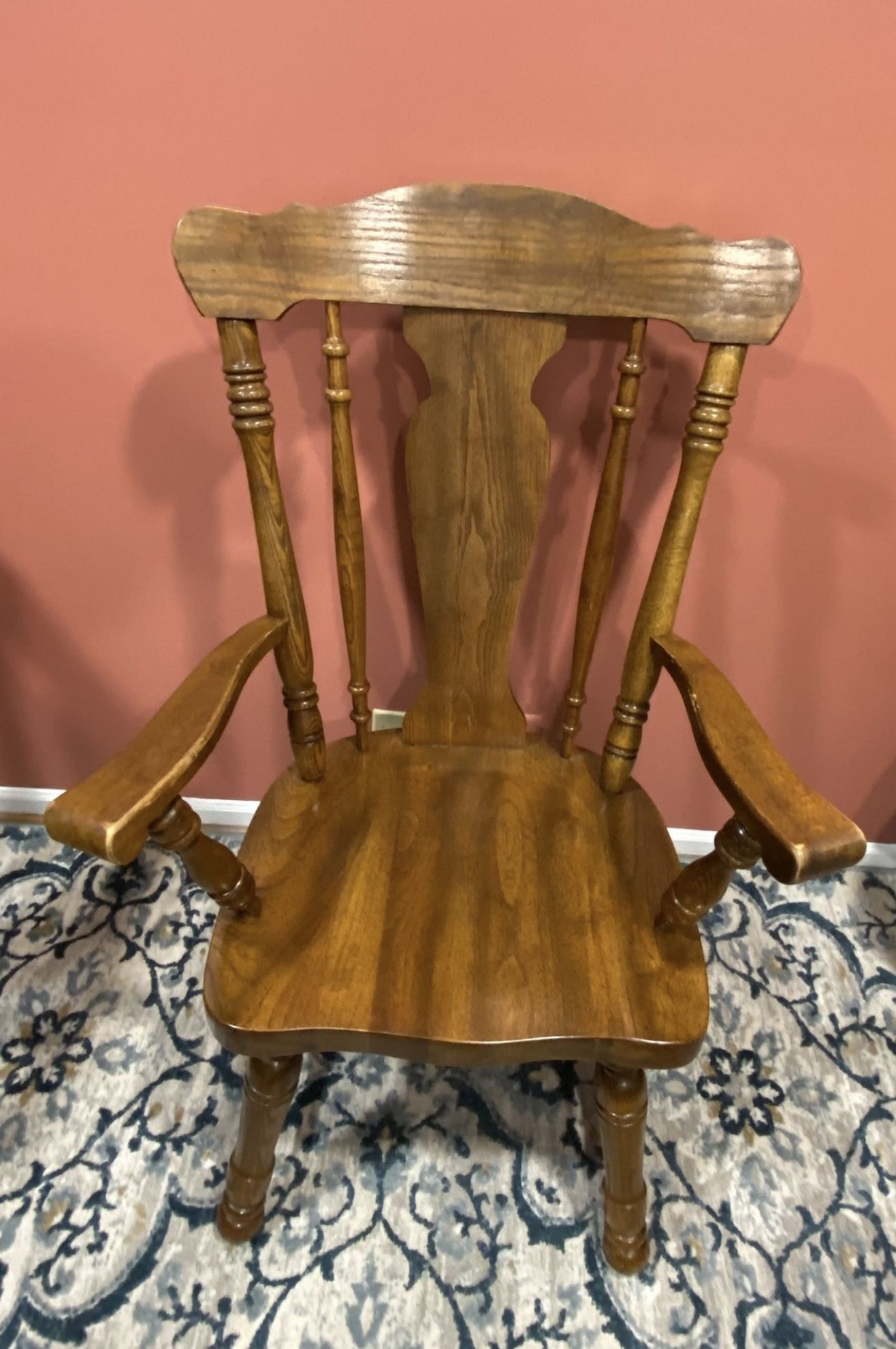 Solid Hardwood Press Back Spring Meadow Spindle Captain Arm Chair