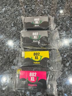 Premium Ink Cartridge multi pack 802xl (2 black xl cartridges), 1 yellow and magenta regular size.  Never opened bought a different printer.