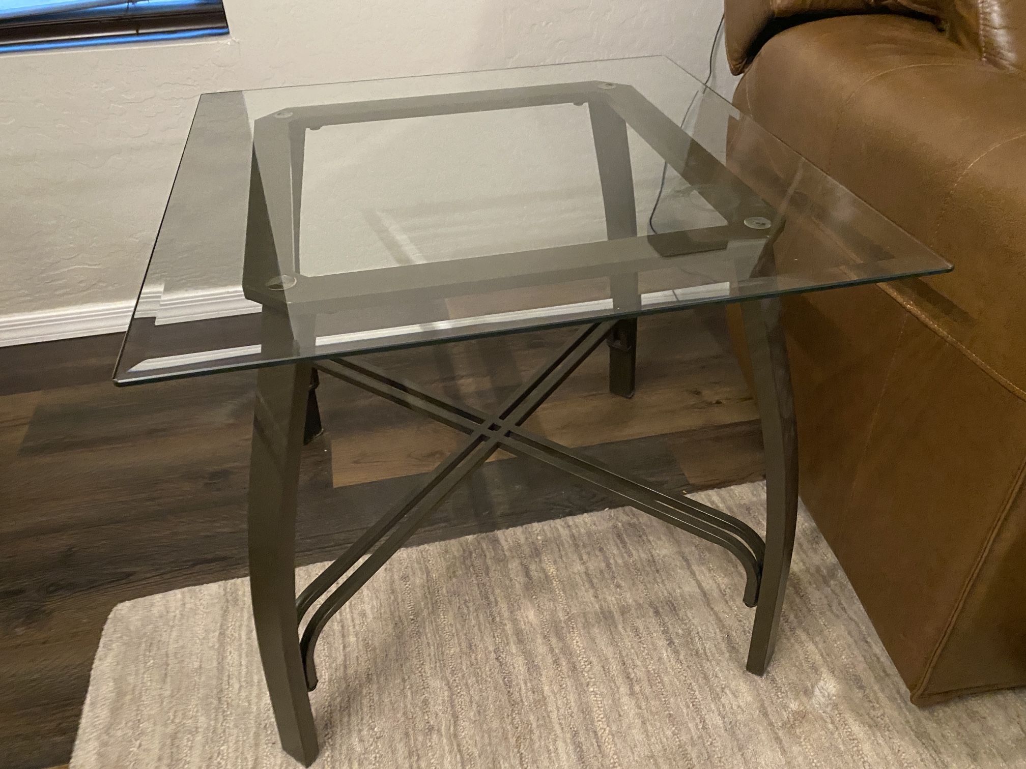 Glass Metal End Table Set