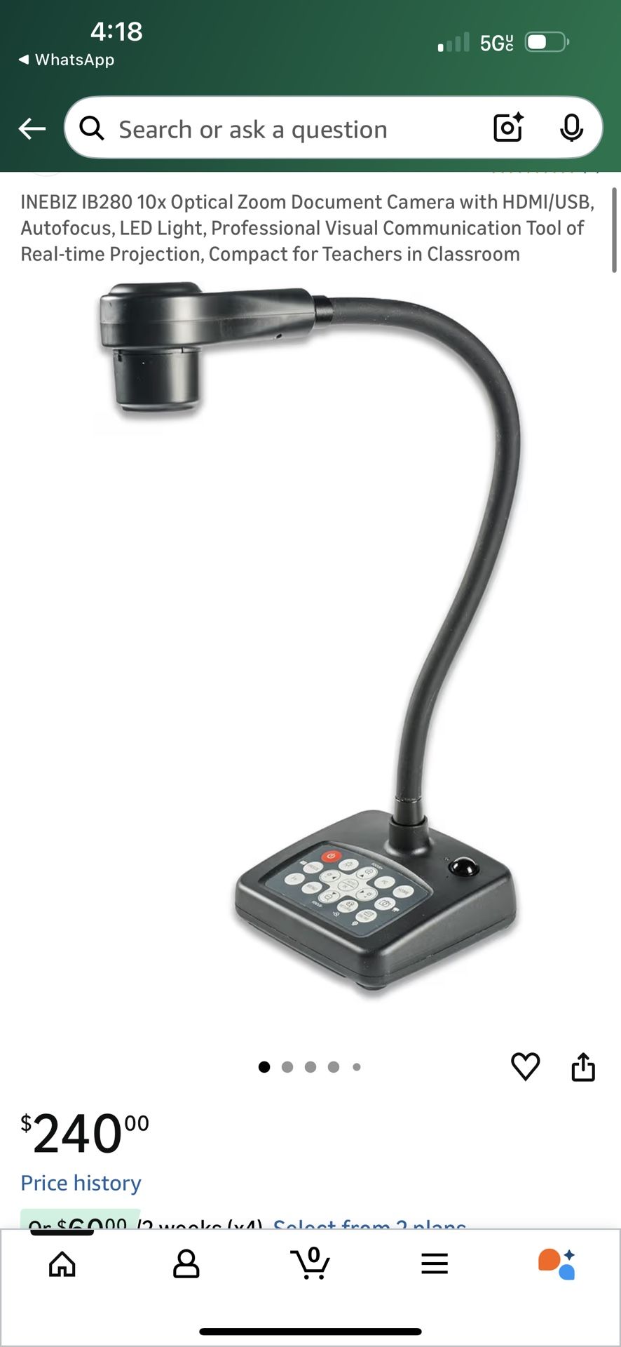 INEBIZ IB280 10x Optical Zoom Document Camera with HDMI/USB, Autofocus, LED Light, Professional Visual Communication Tool of Real-time Projection, Com