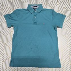 Tommy Hilfiger Men's Polo Shirt Small Teal Custom Fit Logo Embroidered Cotton