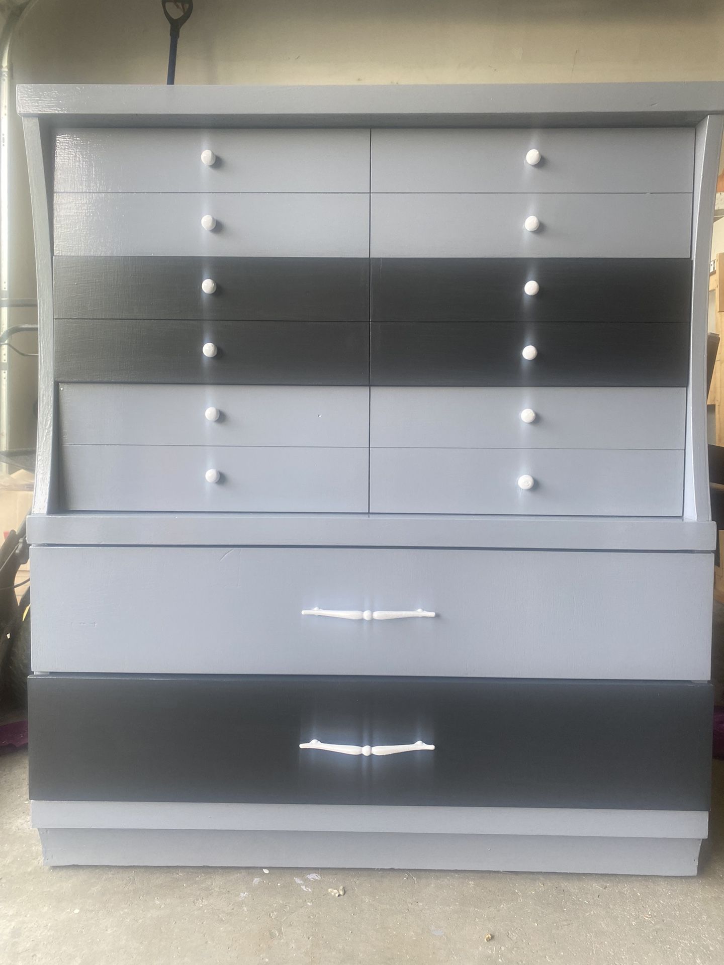 One of a kind 5 drawers dresser, black and gray