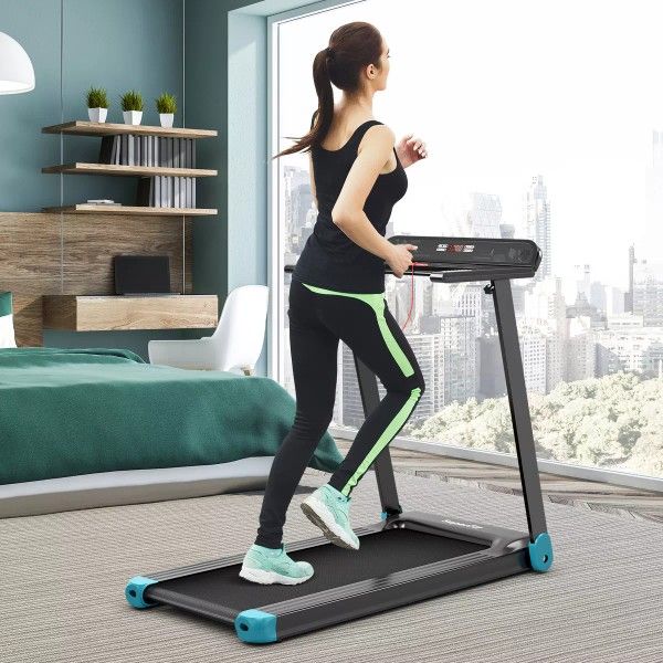 SuperFit Folding Electric Treadmill Compact Walking Running Machine w/APP Control Speaker
