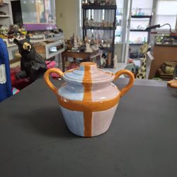 Art Deco Lustreware Early To Mid 20th Century Lidded Pot W/Handles Possibly From Germany Or Czechoslovakia 5"H x 7"W