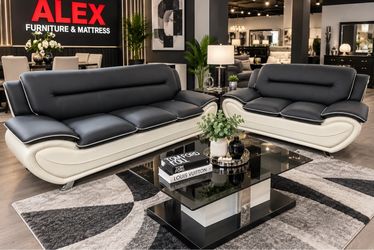 Black and White Leather Sofa and Loveseat Set