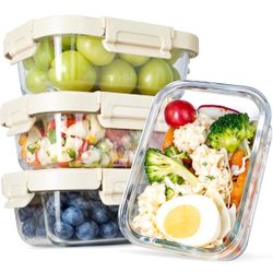 370ml Pack of 4 Glass Storage Containers with Glass Lids