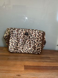 This PurseN organizer bag features a distinctive leopard print with brown accents and gold-tone hardware.
