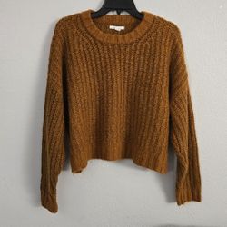 American Eagle Brown Golden Tan Crew Neck Pullover Sweater Top Soft Cozy Women