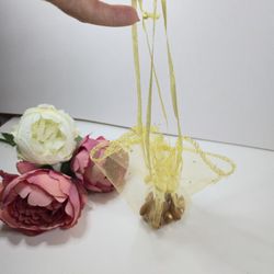 Elegant Yellow Organza Gift Bag. Shiny Organza Metallic Gold Tulle Party Favors.