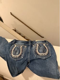 Miss Me Blue Boot Cut Jeans with Horseshoe Embroidery