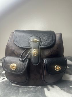 Authentic Coach Cargo Backpack – Signature Canvas & Black Pebbled Leather – New with Packaging