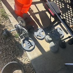 Weight Bench. New With Weights And Bars 
