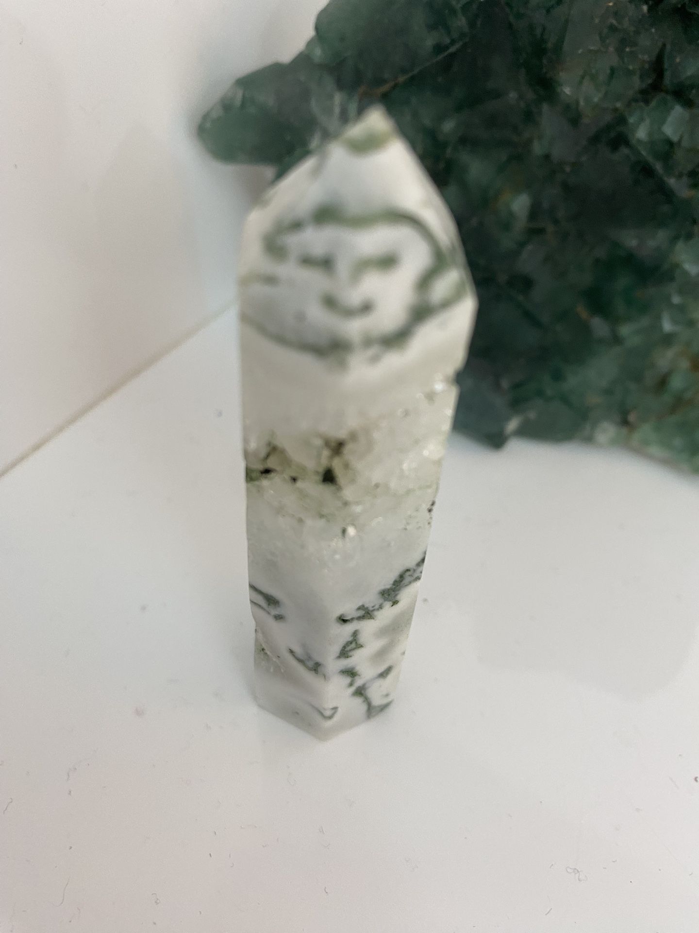 Moss Agate Small  Tower Crystal Has Smiley Face On Top 💎