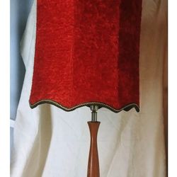 Huge Vintage Hollywood Regency table Lamp with Red Velvet furry Shade 44" tall