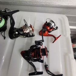 (3) Fishing Rods And (3) Reels With Line