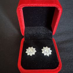 Sterling Silver Moissanite Cluster Earrings Brand New