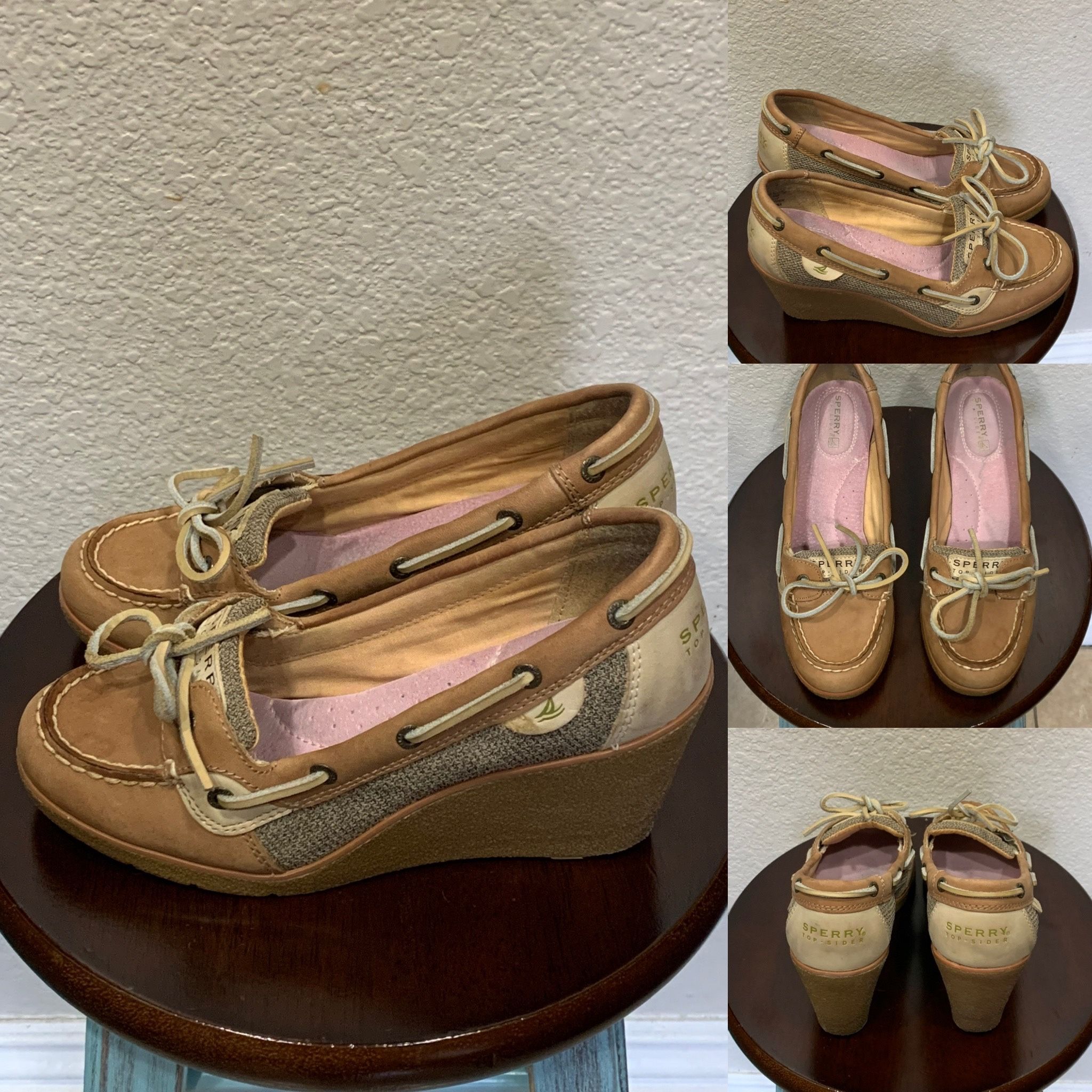 Women’s Sperry Taupe Leather Wedges Size 7 