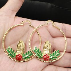 14k Gold Plated Virgen Hoops