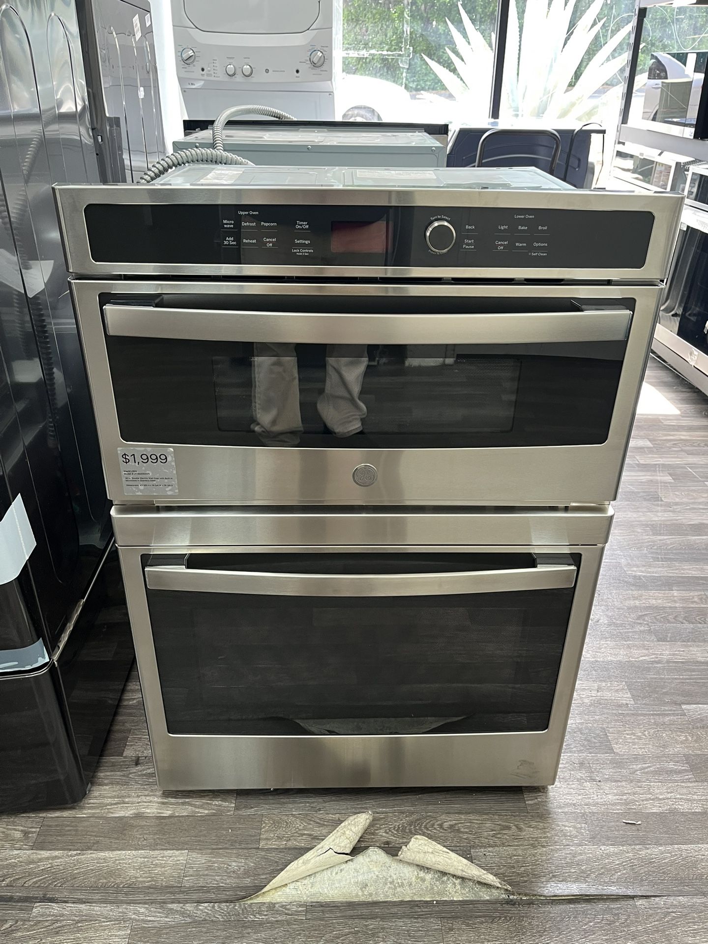 $1999 GE Double Electric Wall Oven, Built In Microwave, Stainless Steel, Open Box, One Year Warranty