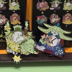 Disney Princess Mulan & Tiana Inspired Clocks Enamel Metal Pin Combo Set 