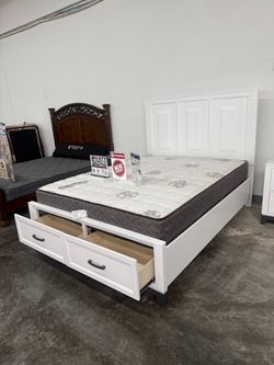 New queen bed frame with mattes
