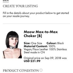 Killstar Meow Choker Brand New No Tags