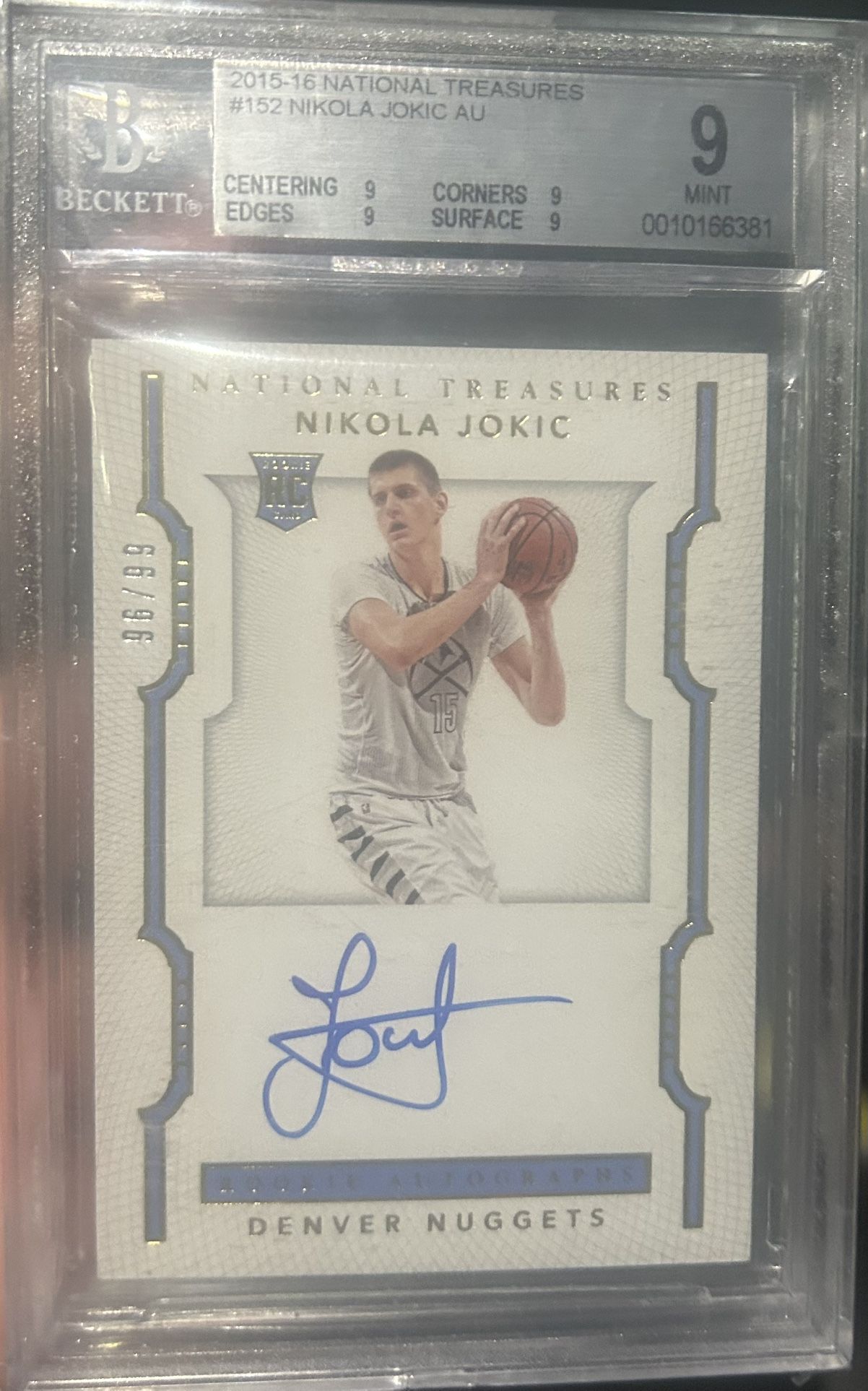 2015-16 Panini National Treasures Nikola Jokić #152 Rookie Auto #96/99 BGS 9/10