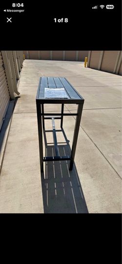 Black Metal Bar Table with Slatted Top