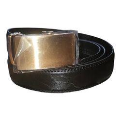 Men's Black Leather Belt with Gold Buckle