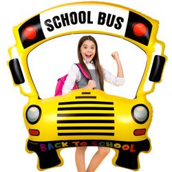 Colingmill 55 Inch Back To School Photo Frame School Bus Pedestal Inflatable Pencil Balloon Decorations Photo Backdrop Booth Bus Selfie Frame Backgrou