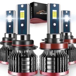 FITMOTORS H11/H9/H8 Low Beam 9005/HB3 High Beam LED Headlight Bulbs Combo, 32000 Lumens 300% Brighter LED Headlight Bulb, 6500K Super Bright LED Conve