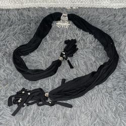 vintage-style scarf/belt with a buckle and silver beads