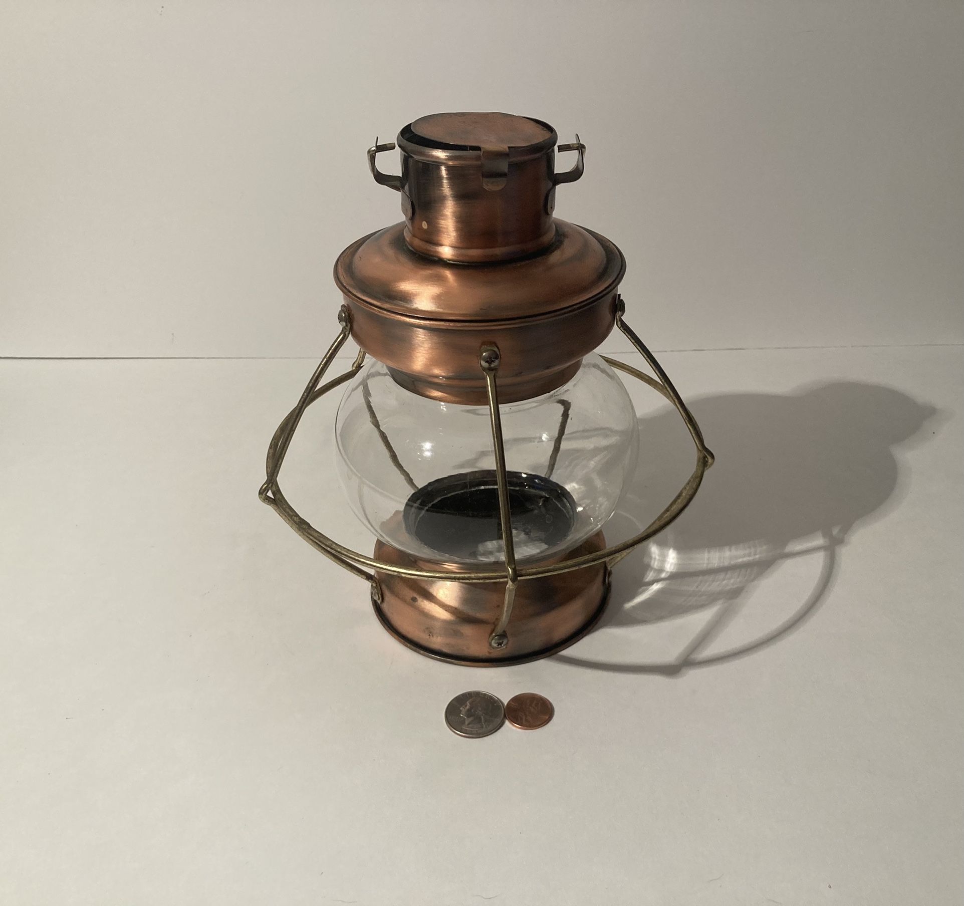 Vintage Copper And Glass Oil Lamp Lantern Home Decor