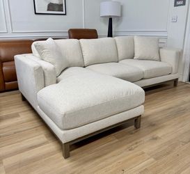 Cream Fabric Sectional Sofa with Chaise