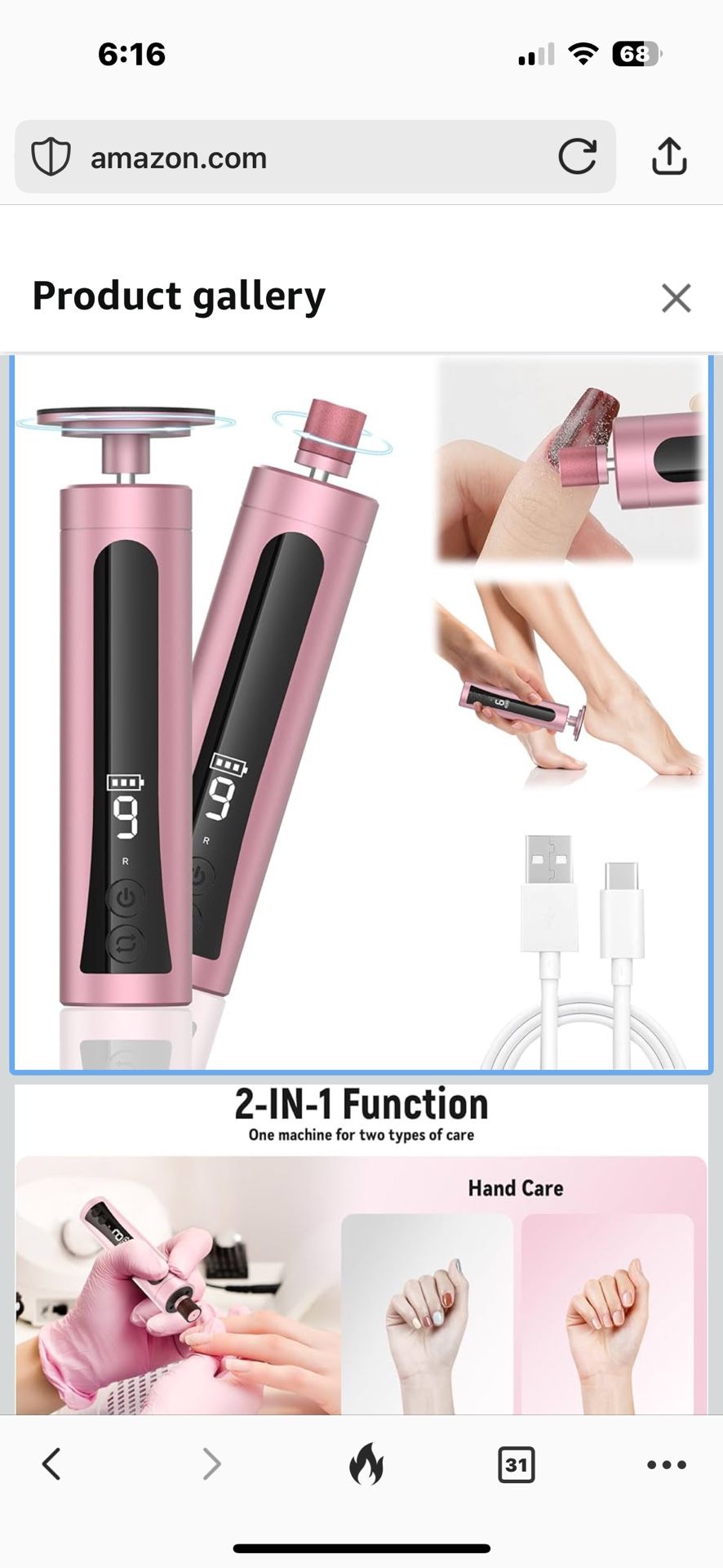 Electric Foot File Callus Remover, Electric Foot File Nail Grinder 2 in 1, 9 Speed Adjustable, Rechargeable Professional Foot Sander Pedicure Tool for
