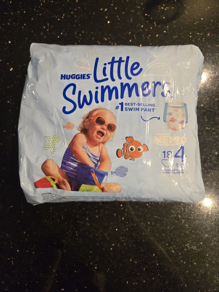 Size 4, 18 Count Huggies Little Swimmers Baby Toddler Swim Disposable Diapers Swimming Pool Finding Nemo.
