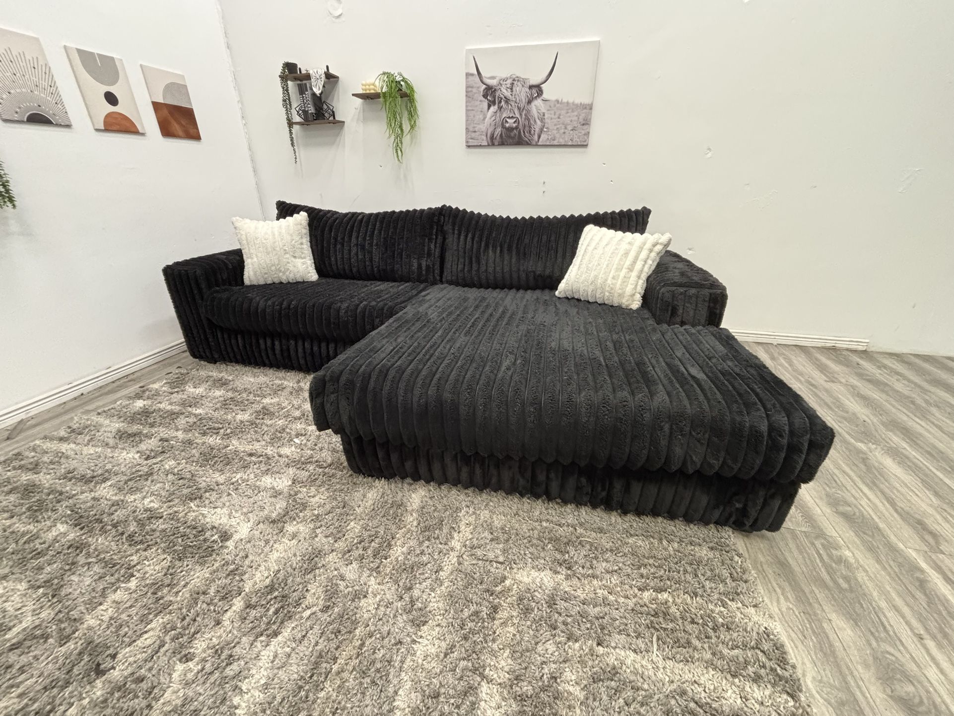 Black Sectional Couch Corduroy - Free Delivery