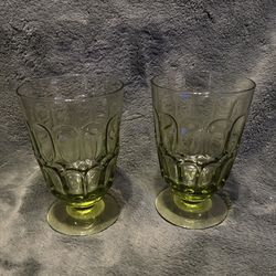 Vintage Fostoria Jamestown Olive Green Footed Goblets Set of 2