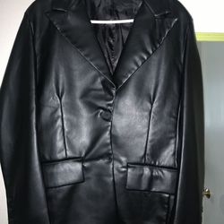 Women’s Black Leather Blazer 