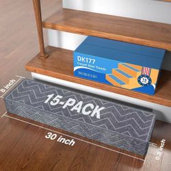Stair Treads for Wooden Steps, 15 Pack 8"x30" Non-Slip Indoor Carpet Stair Treads with Reusable Poly
