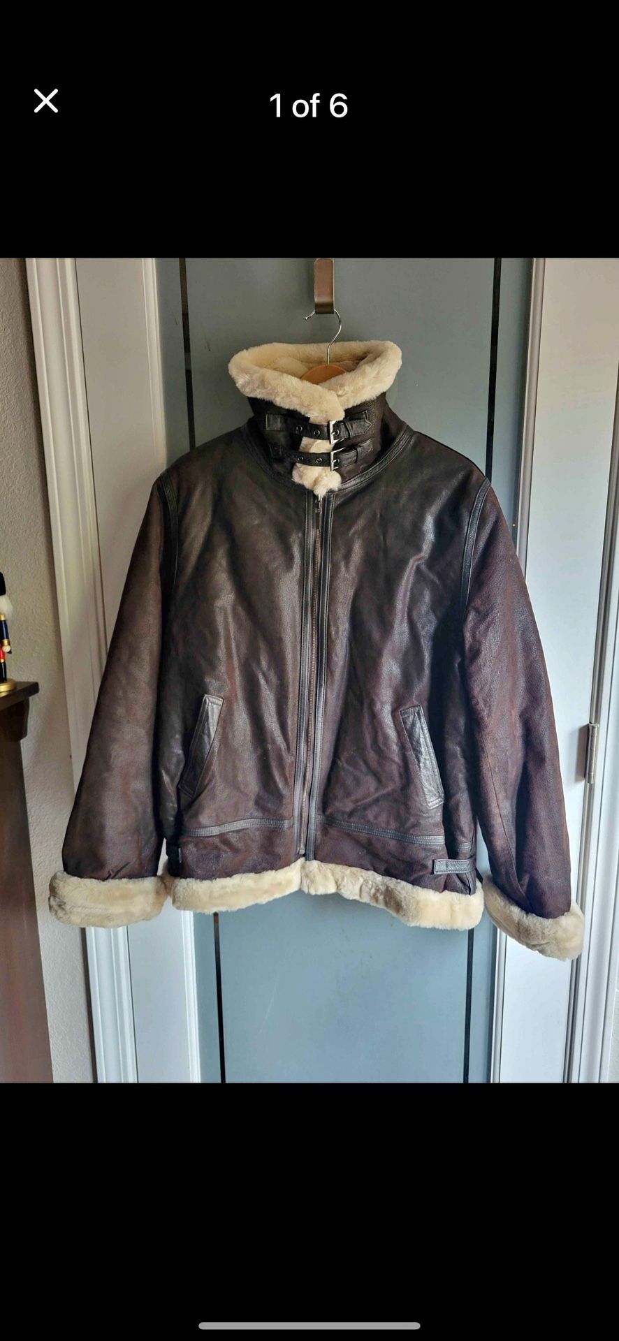 St.Johns Bay Genuine Leather Jacket Faux Fur Size Large